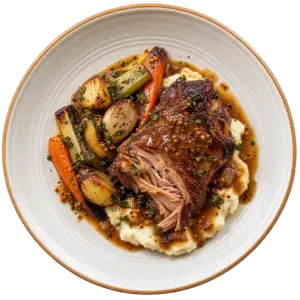 Cochon confit 8 h, jus moutardé
