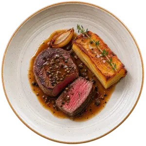 Filet de bœuf, jus au poivre & pomme Anna