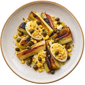 poireaux grilles capres oeufs mimosa