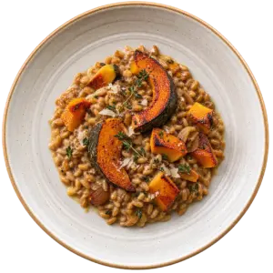 Risotto de petit épeautre, courge rôtie